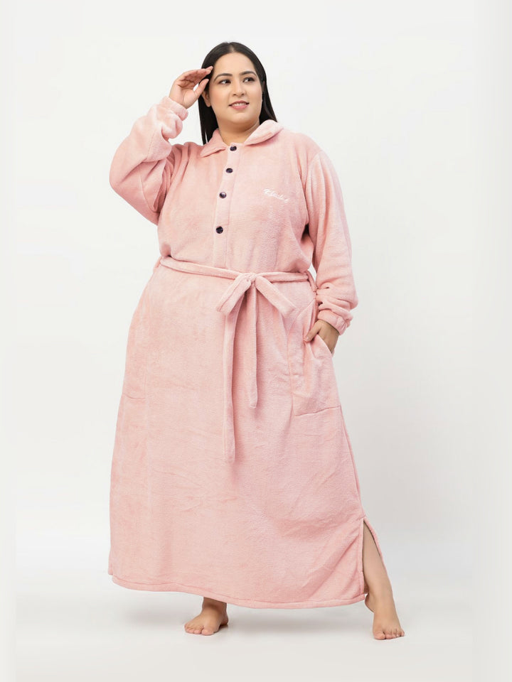 KLOTTHE Plus Size Long Sleeve Woolen Bath Robe With Belt