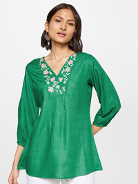 Global Desi V-Neck Embroidered Top