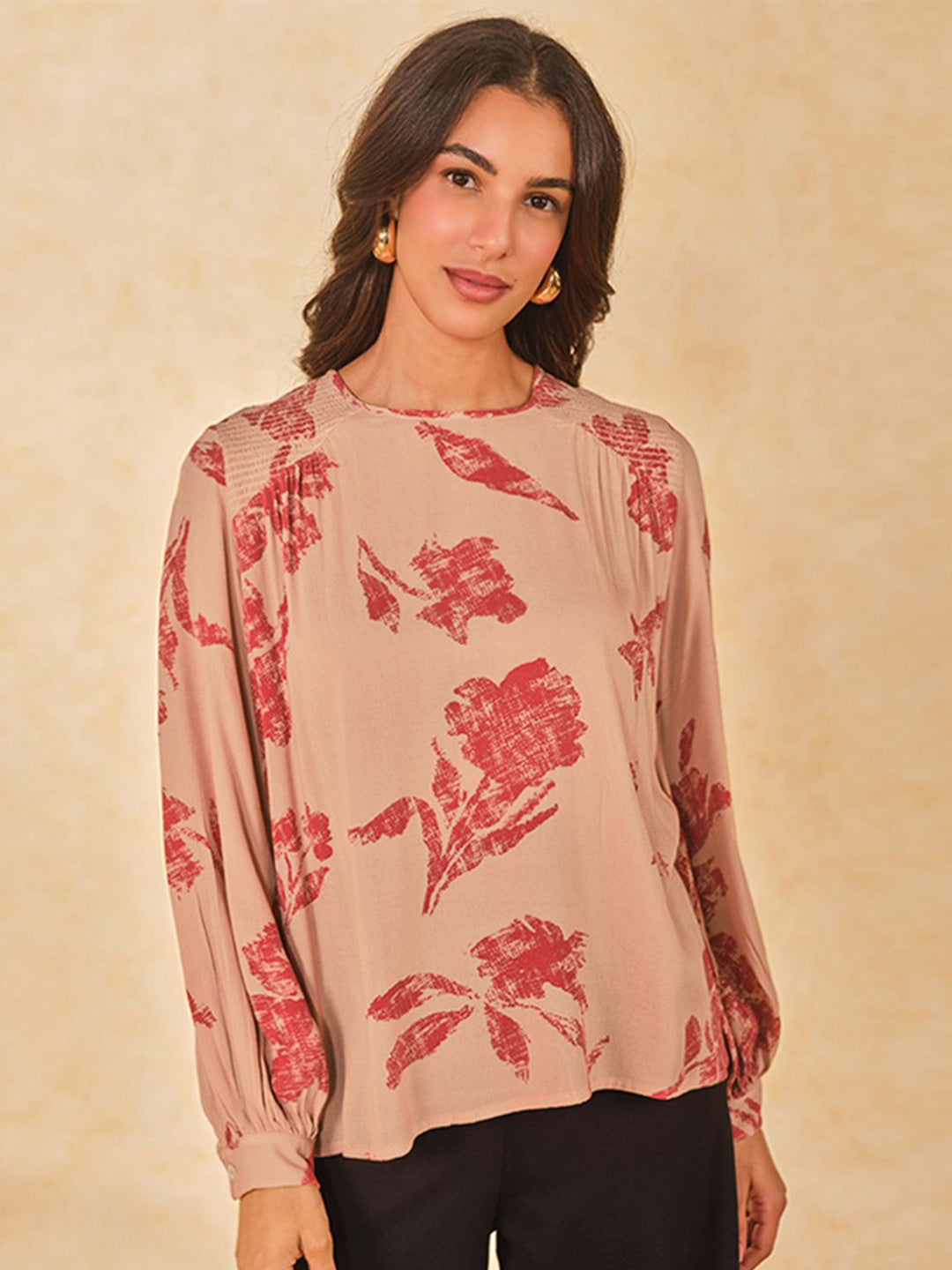 AND Women Floral Printed Boat Neck Top