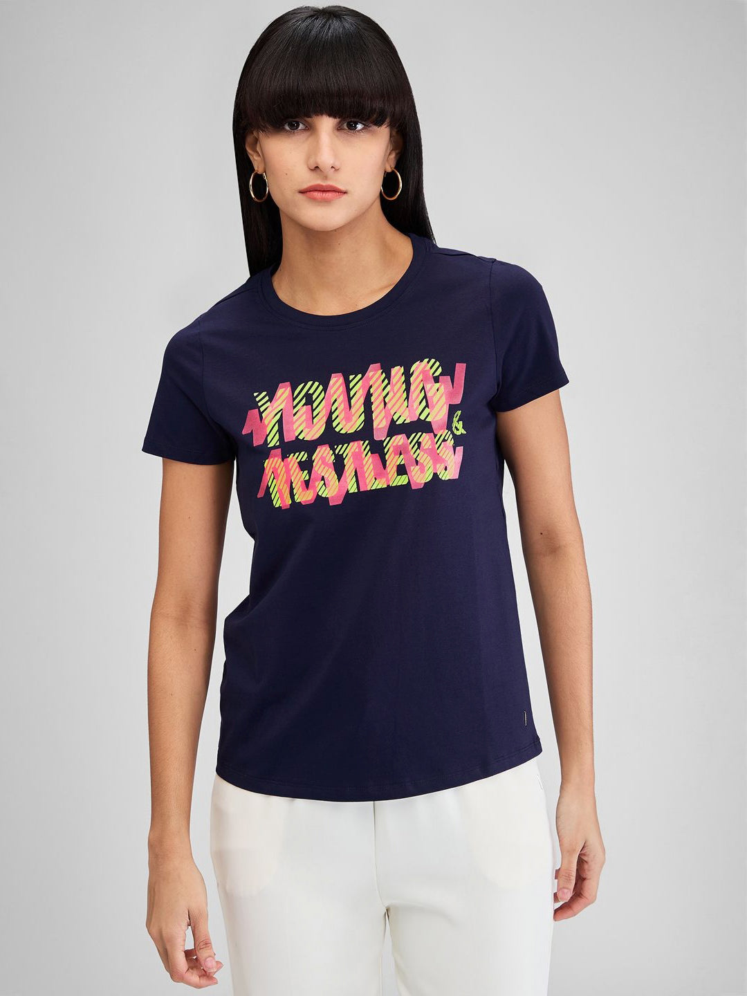 SPYKAR Women Typography Applique T-shirt