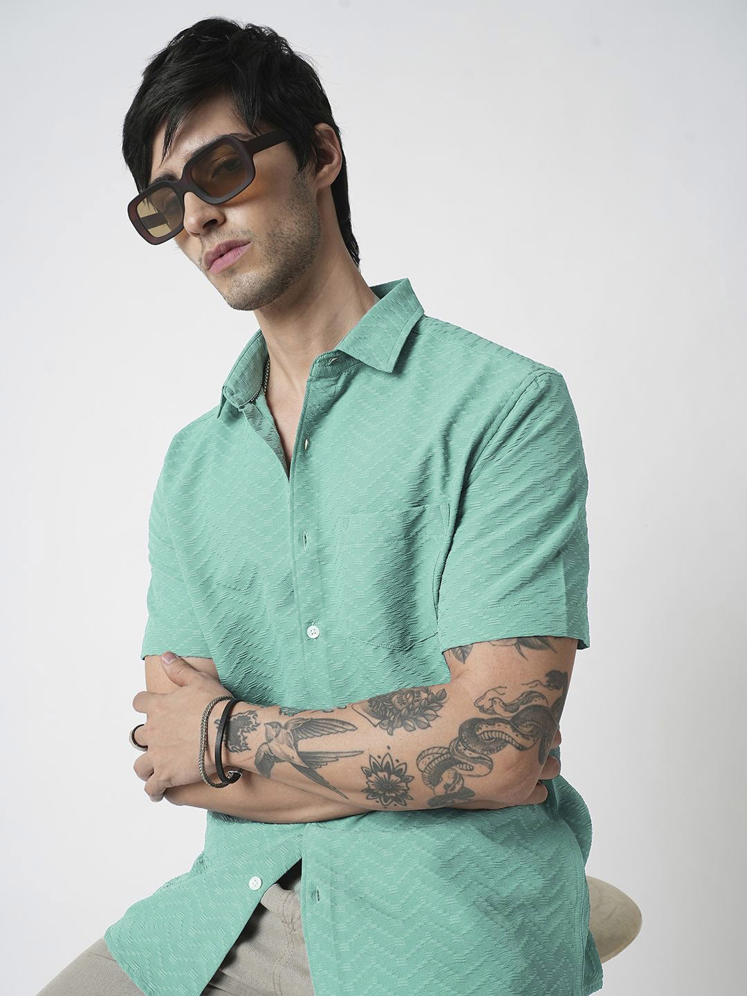 VASTRADO Men Classic Spread Collar Solid Slim Fit Casual Shirt