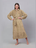 KLOTTHE Beige Woollen Long Sleeves Bath Robe With Belt