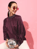 STREET 9 Burgundy Jewel Neck Top