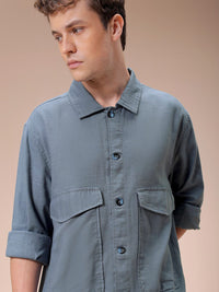 The Indian Garage Co Men Regular Fit Solid Double Flap Pocket Resortwear Overshirt