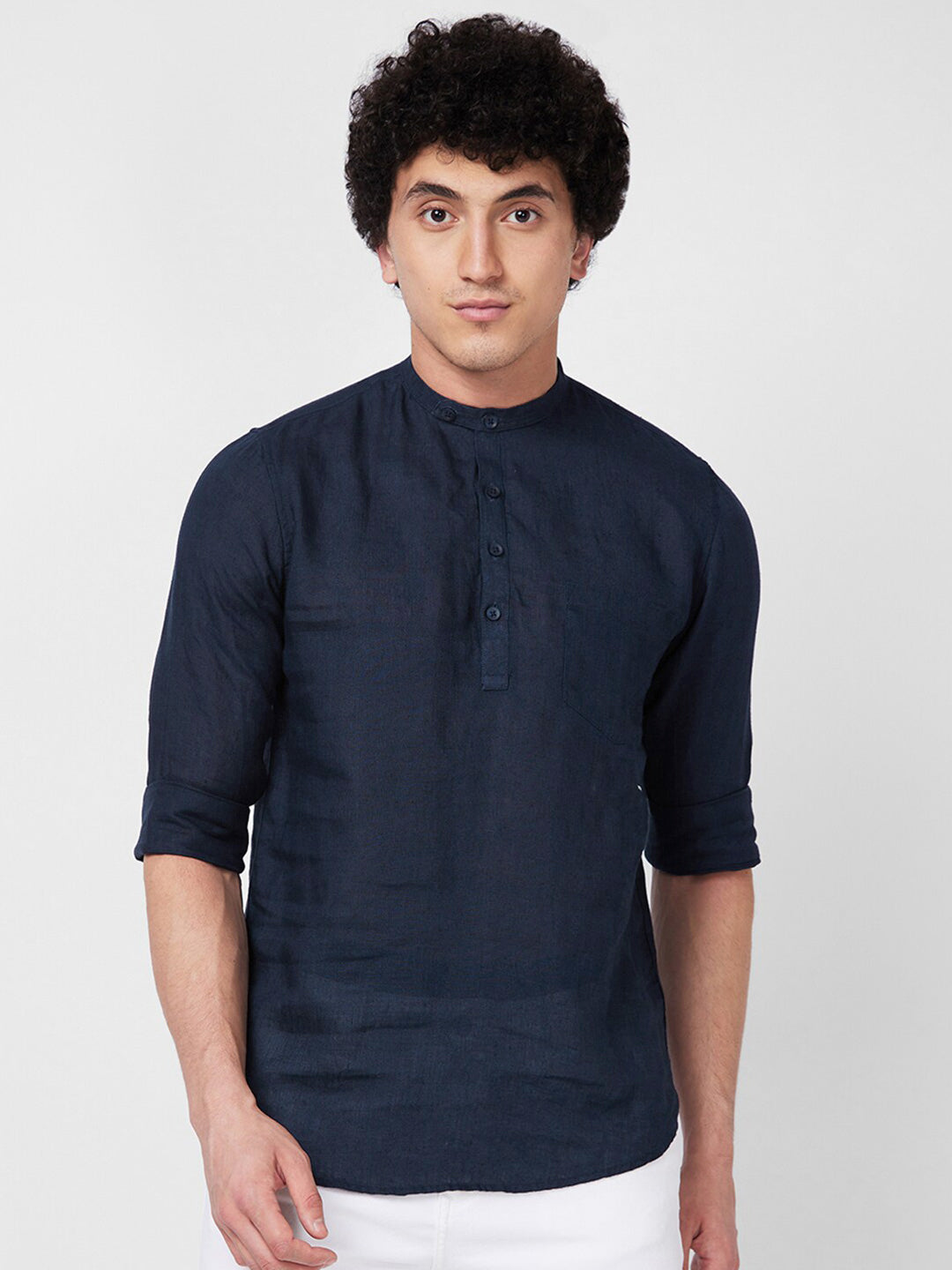 SPYKAR mandarin collar Long Sleeves Casual Linen Shirt