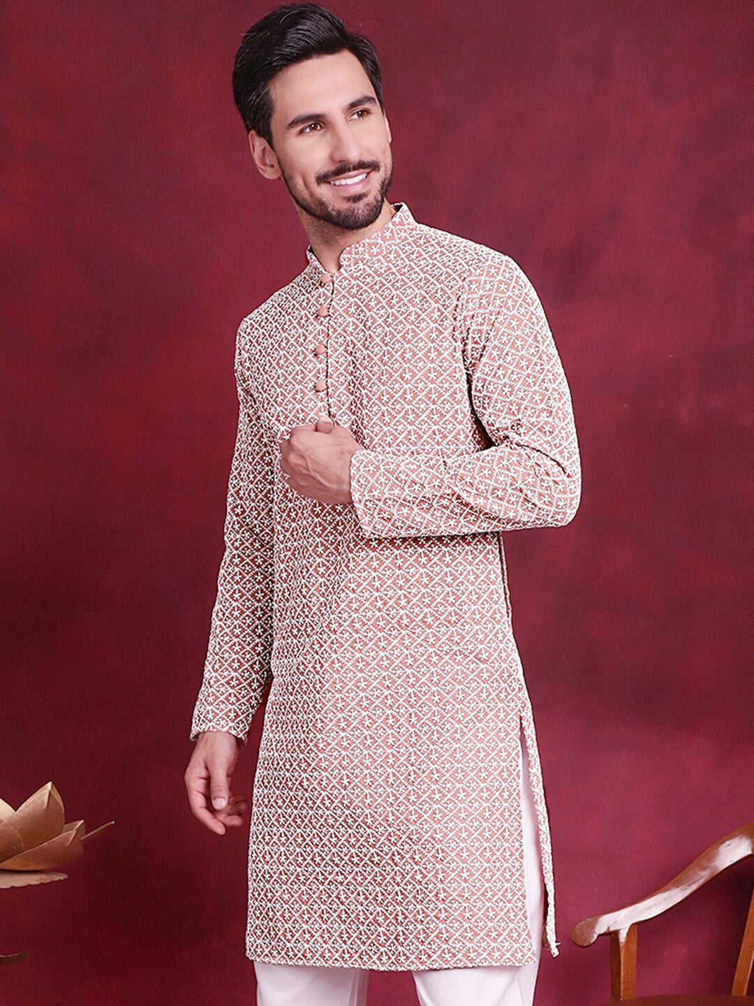 Jompers Geometric Embroidered Pure Cotton Chikankari Kurta