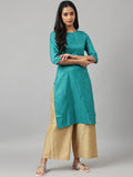 W Women Teal Thread Work Indie Prints Kurta