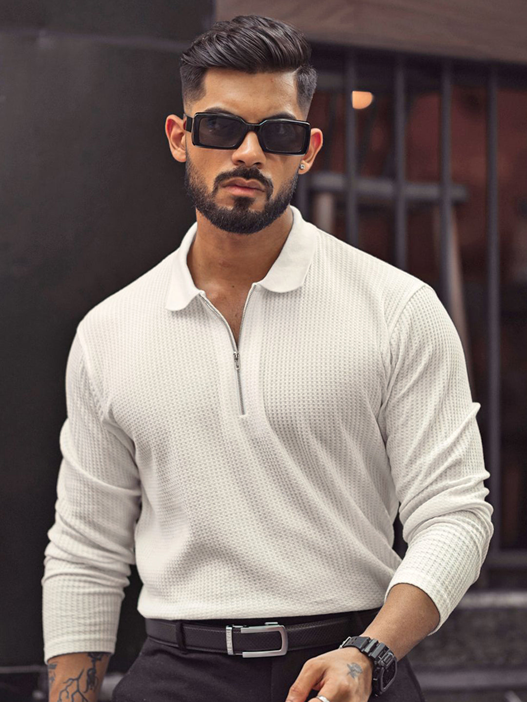 Powerlook Men Self Design Polo Collar Cotton T-shirt