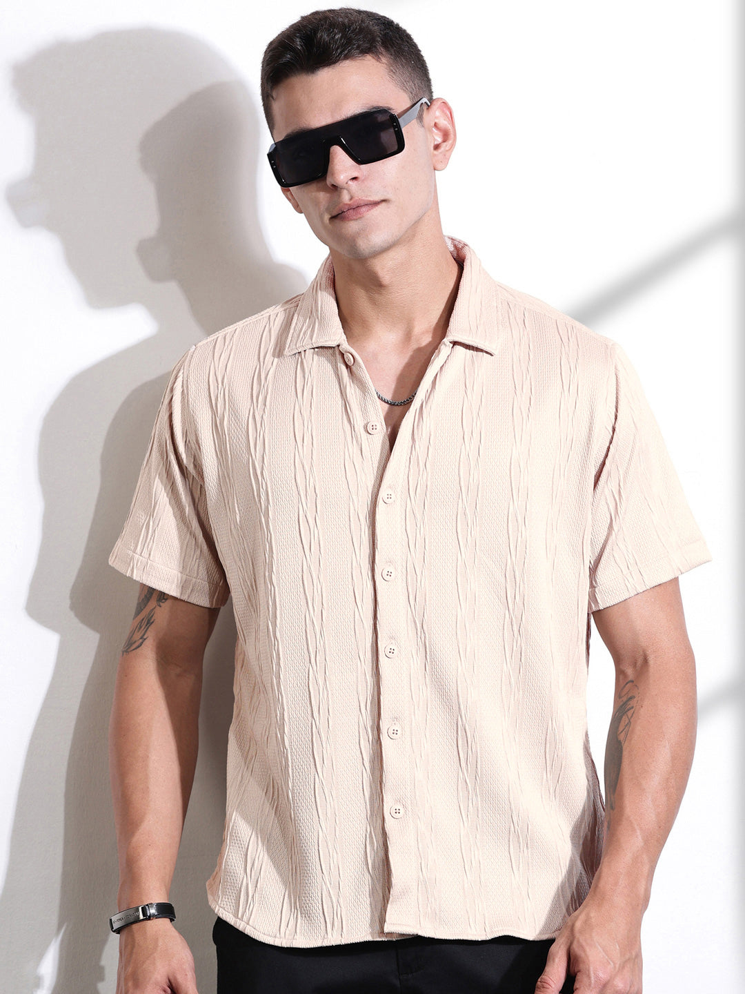 Thomas Scott Men Smart Fit Cutaway Collar Textured Casual Shirt