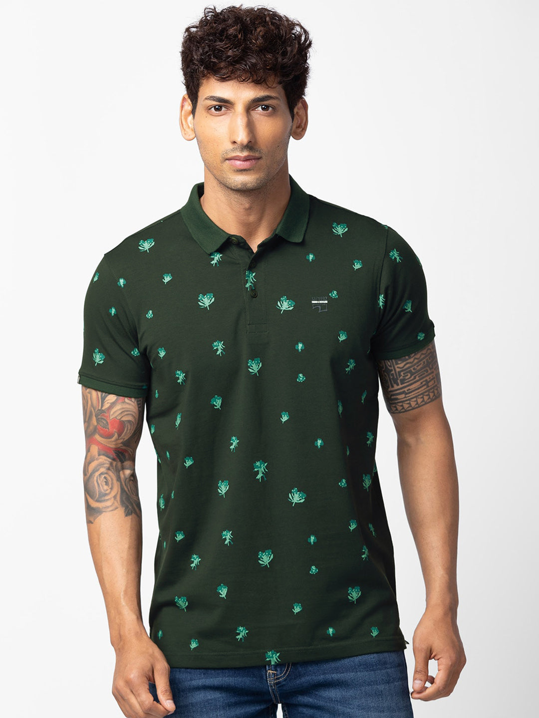 SPYKAR Men Floral Printed Polo Collar Slim Fit T-shirt