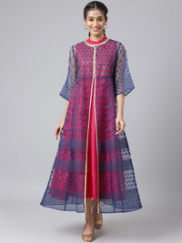 AURELIA Women Blue Ethnic Motifs Printed Flared Sleeves Anarkali Kurta