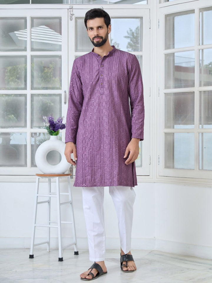 See Designs Floral Embroidered Mandarin Collar Thread Work Straight Kurta