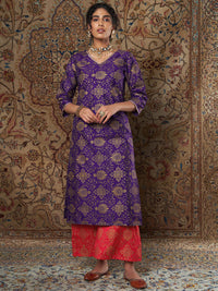 Shae by SASSAFRAS Women Purple Ethnic Motifs Yoke Design Thread Work Kurta with Palazzos