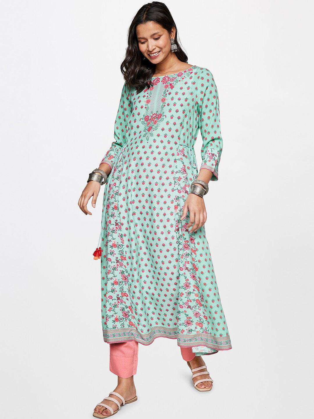 Global Desi Floral Printed Panelled Anarkali Kurta