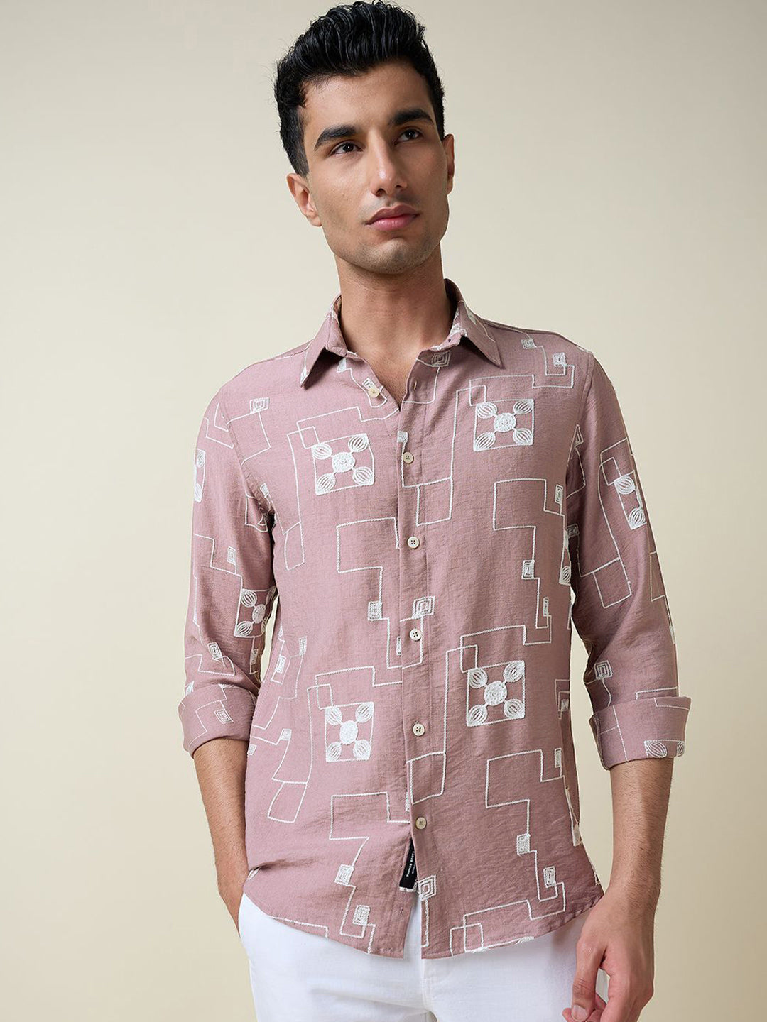 Thomas Scott Men Embroidered Regular Fit Casual Shirt