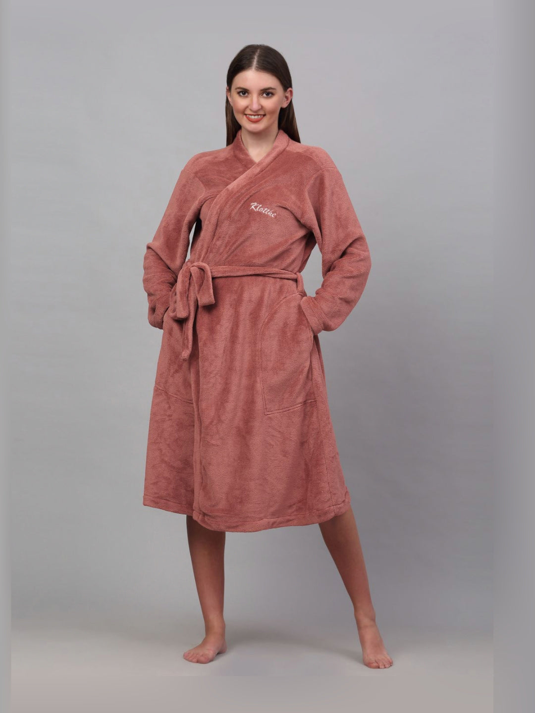 KLOTTHE Rust Woolen Shawl Collar Bath Robe With Belt