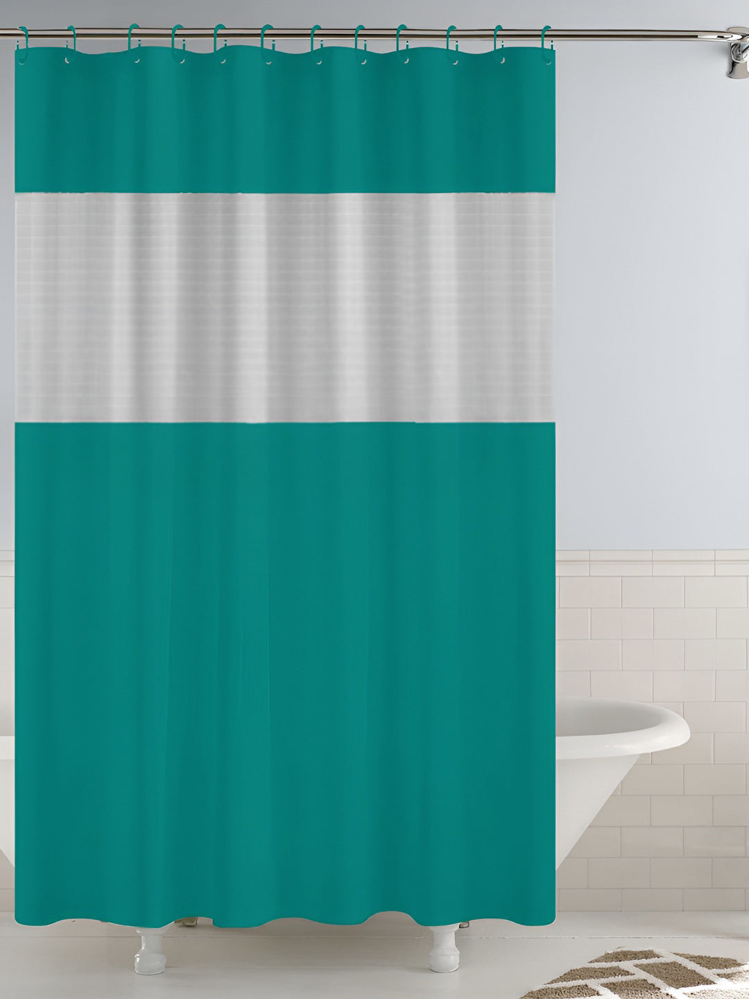 Story@home Green & White Waterproof Shower Curtains
