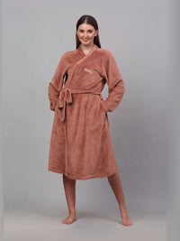 KLOTTHE Rust Woollen Long Sleeves Bath Robe With Belt