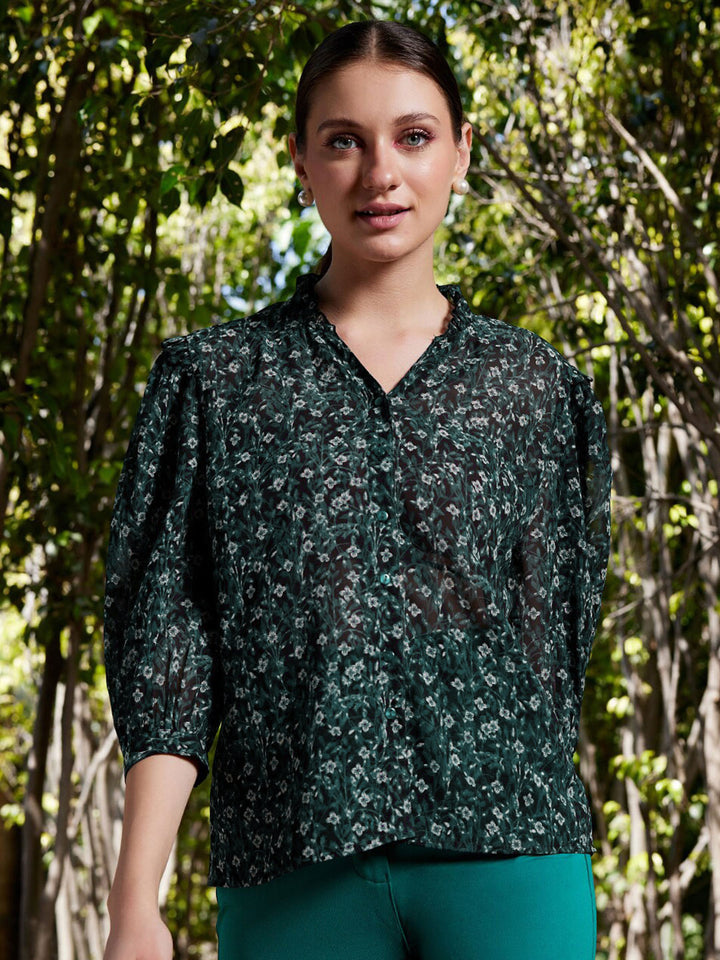 STREET 9 Green Comfort Floral Printed Casual Shirt