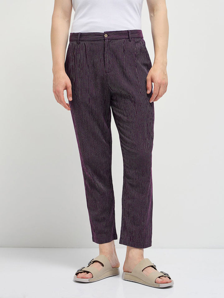 THE BEAR HOUSE Men Striped Slim Fit Pleated Trousers
