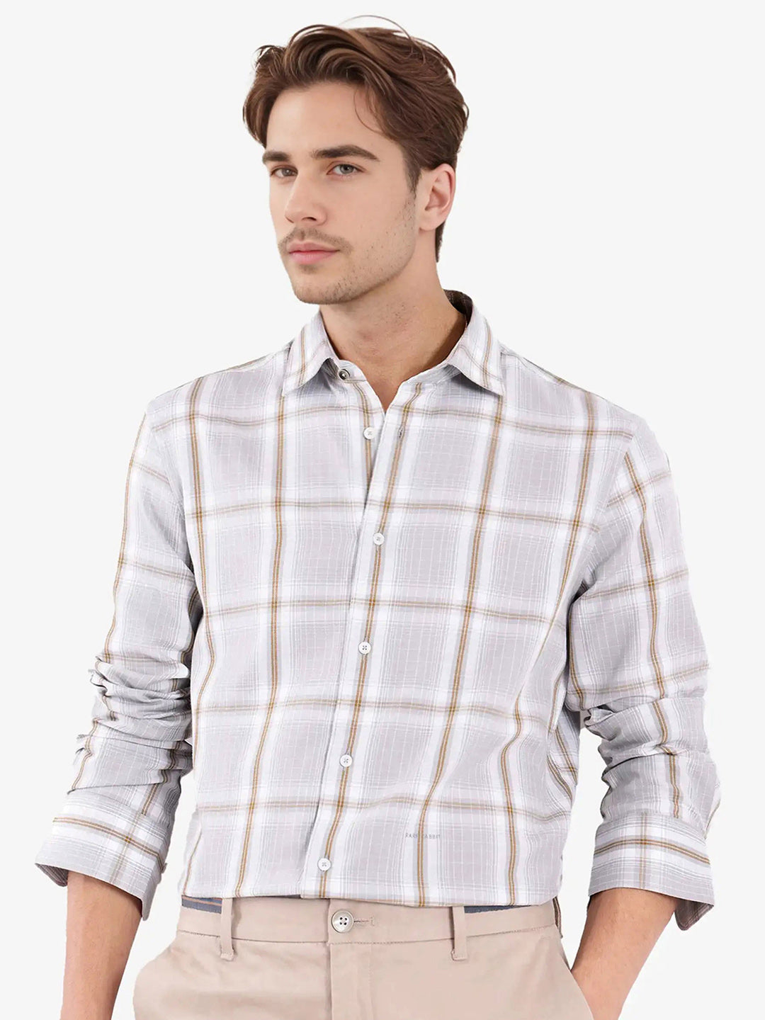 RARE RABBIT Men Comfort Spread Collar Checked Cotton Casual Shirt