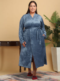 KLOTTHE Women Plus Size Woollen Bath Robe With Belt
