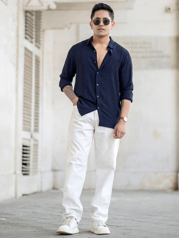 Powerlook Men Spread Collar Textured Casual Shirt