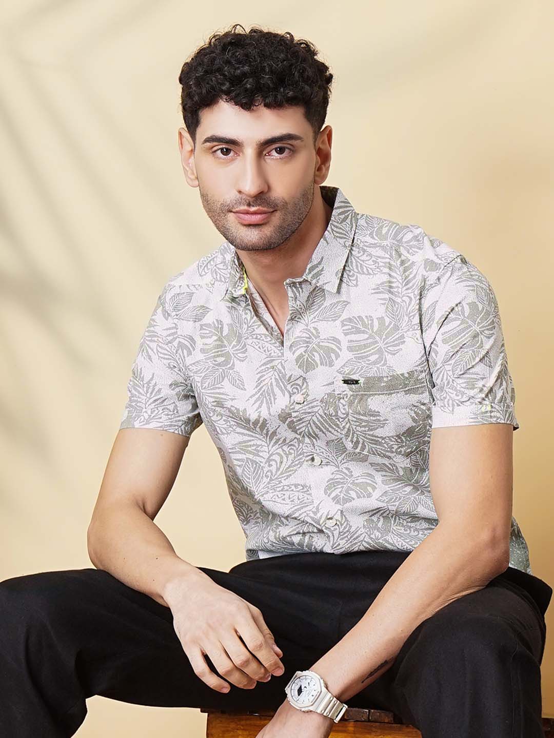 The Indian Garage Co Men Slim Fit Tropical Printed Resortwear Shirt