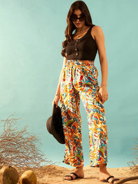Berrylush Women Multi Abstract Printed High-Rise Trousers