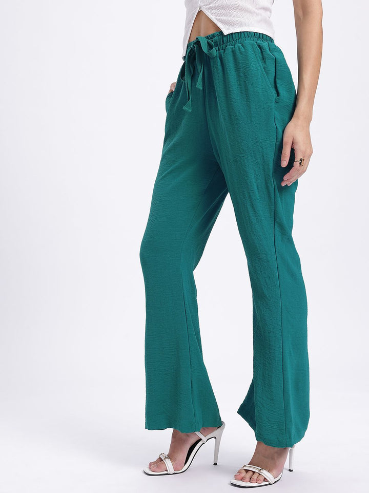 DressBerry Women Mid-Rise Crinkled Effect Flared Fit Trousers