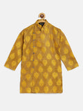 SOJANYA Boys Mustard Yellow Ethnic Motifs Jacquard Straight Angrakha Kurta
