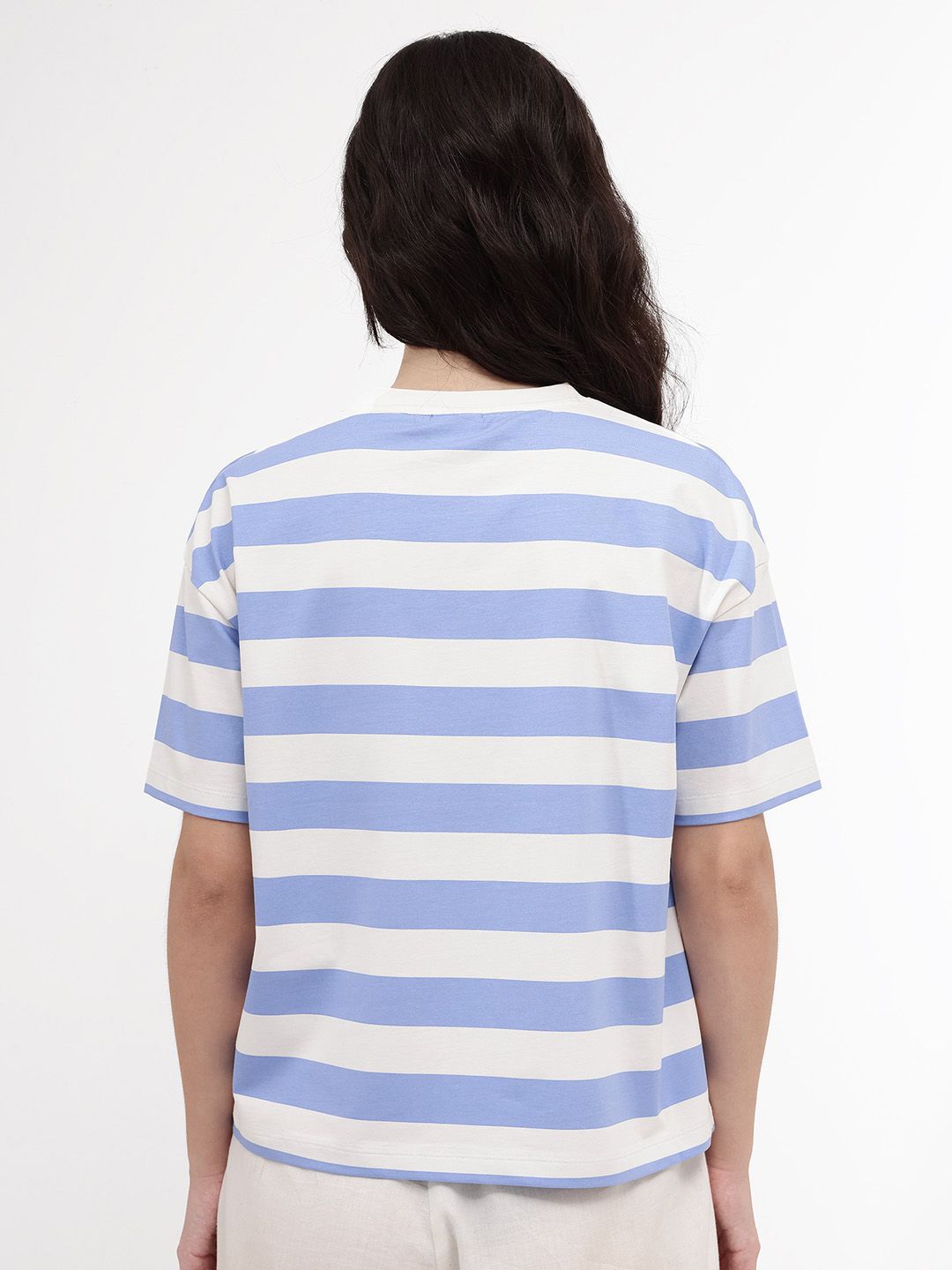 RAREISM Horizontal Striped Drop Shoulder Crochet Pockets Cotton Boxy T-shirt