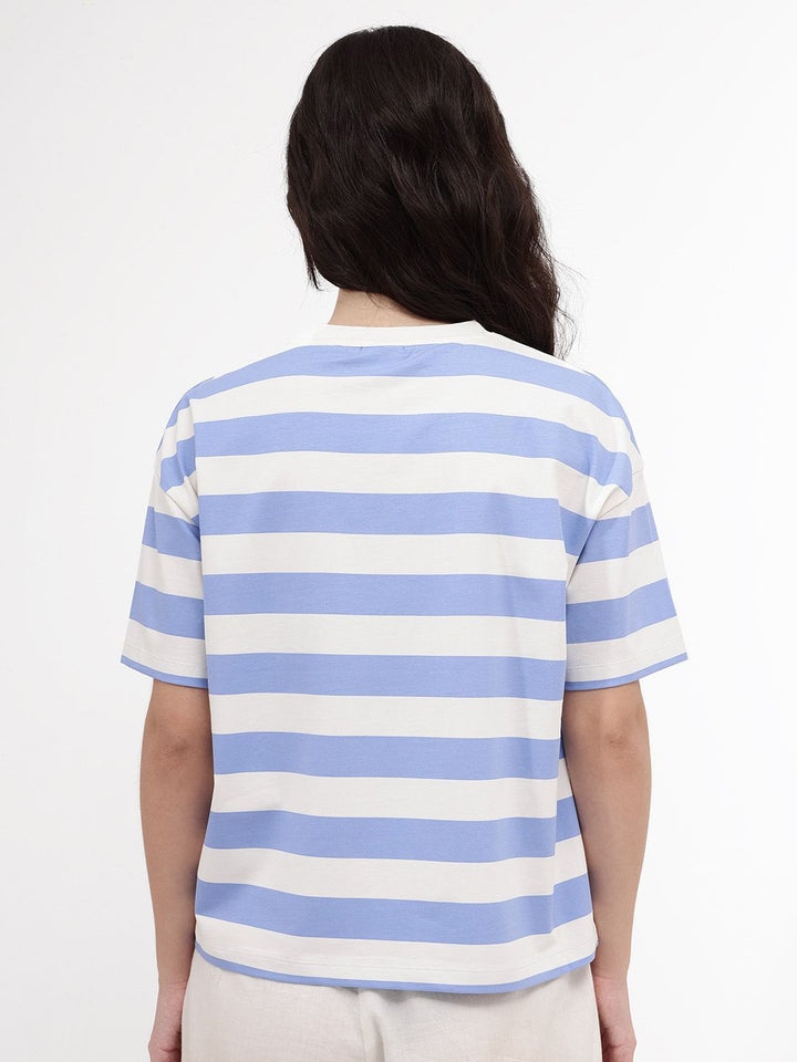 RAREISM Horizontal Striped Drop Shoulder Crochet Pockets Cotton Boxy T-shirt