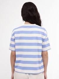 RAREISM Horizontal Striped Drop Shoulder Crochet Pockets Cotton Boxy T-shirt