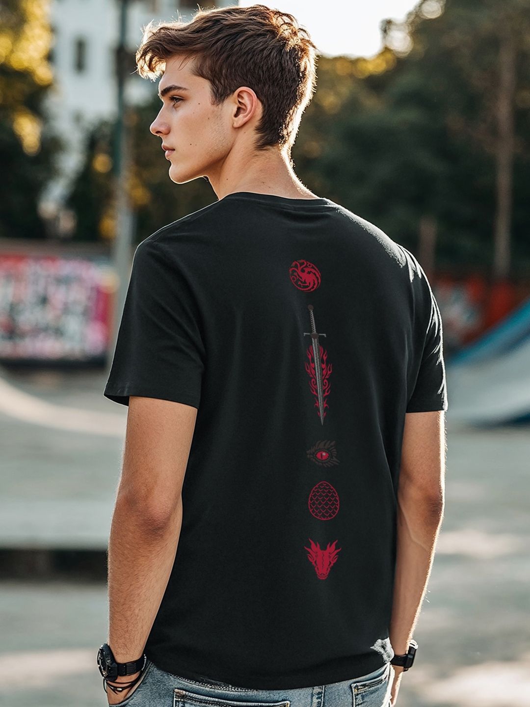 Bewakoof Men Black House Of The Dragon Iconic Graphic Back Print T-shirt