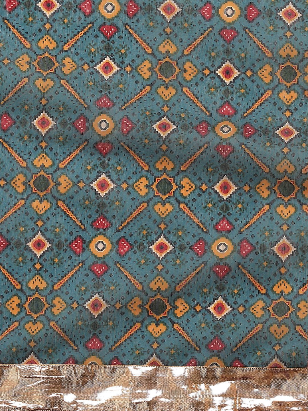 Shae by SASSAFRAS Teal Green & Maroon Ethnic Motifs Print Gotta Patti Patola Saree