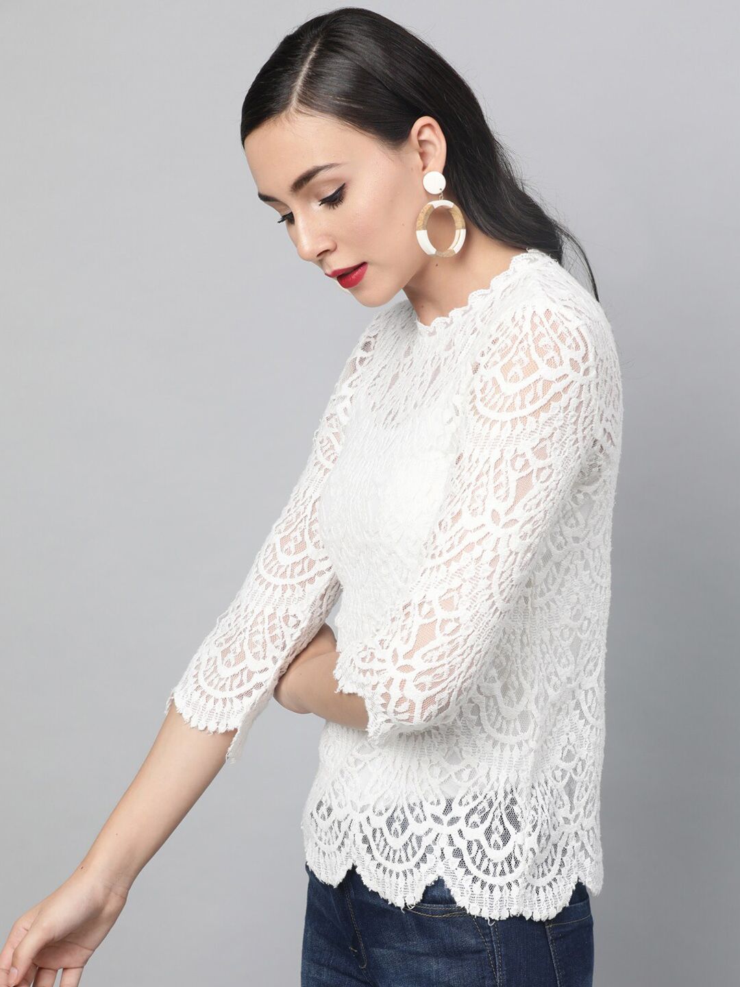STREET 9 Women White Self Design Top