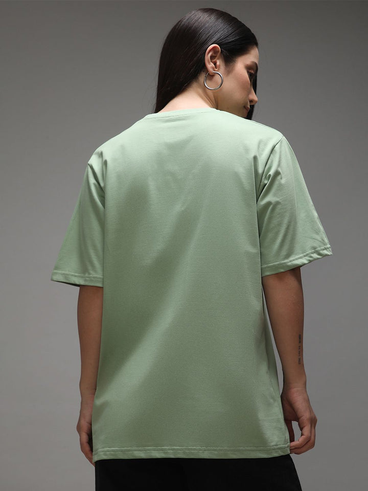 DILLINGER Women Short Sleeve Oversized Crew Neck Embroidery Tshirt