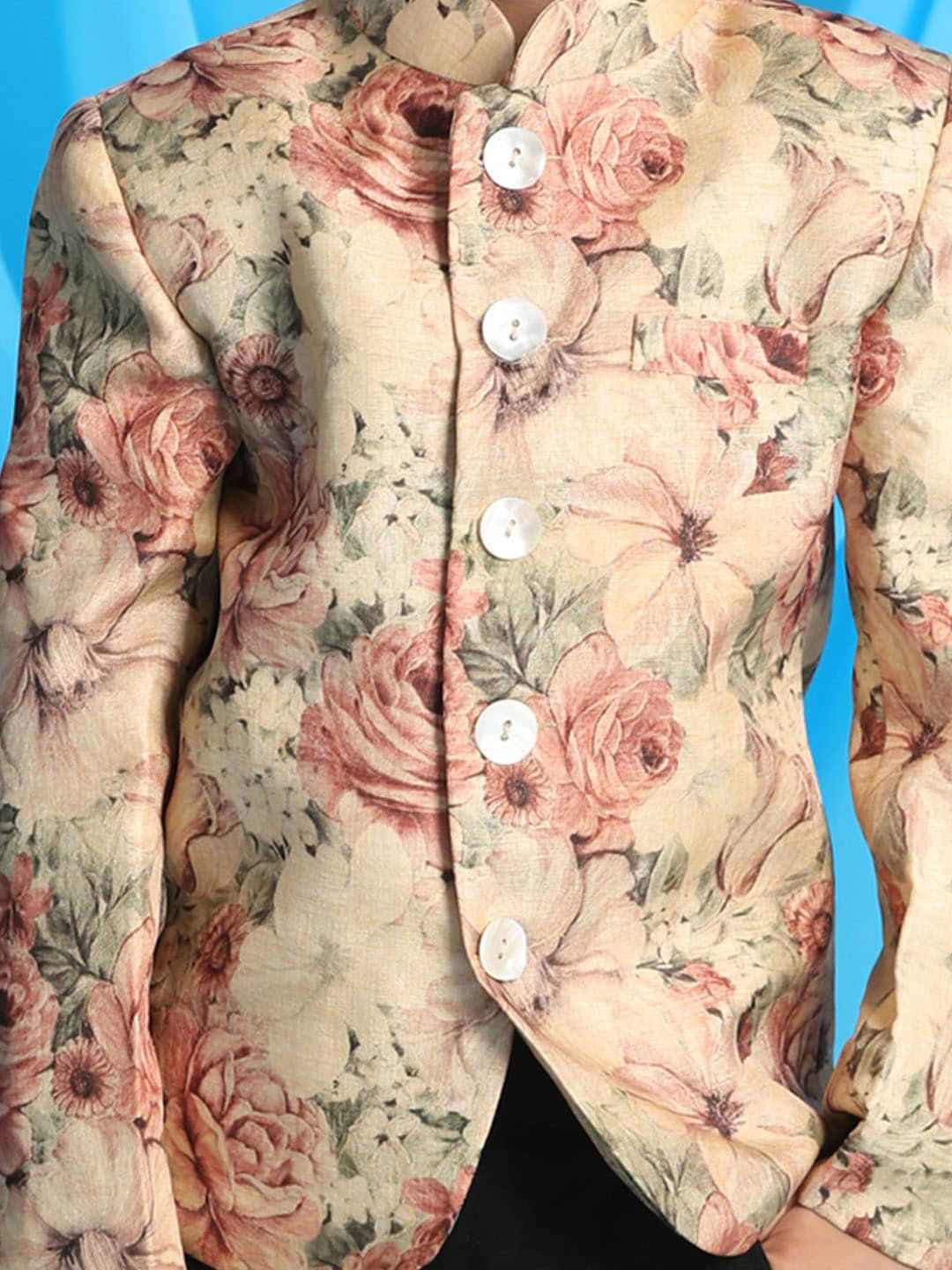 VASTRAMAY Boys Beige Printed Jodhpuri Blazers
