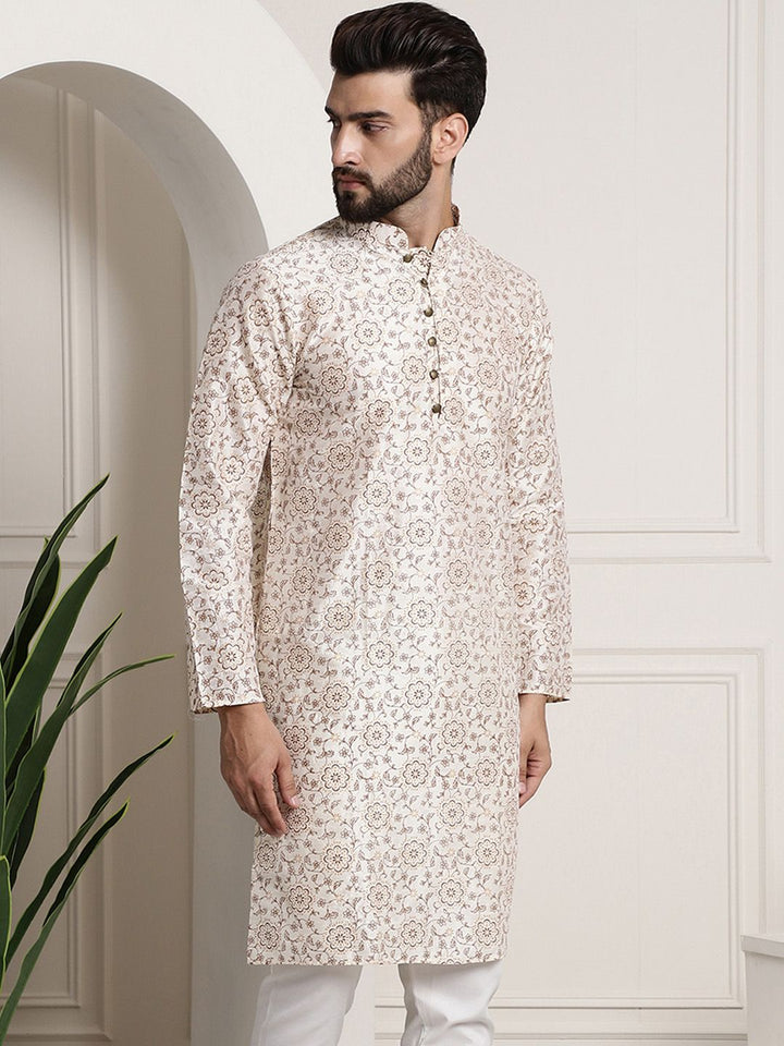 SOJANYA Kurta Lurus Kolar Mandarin Bercetak Bunga