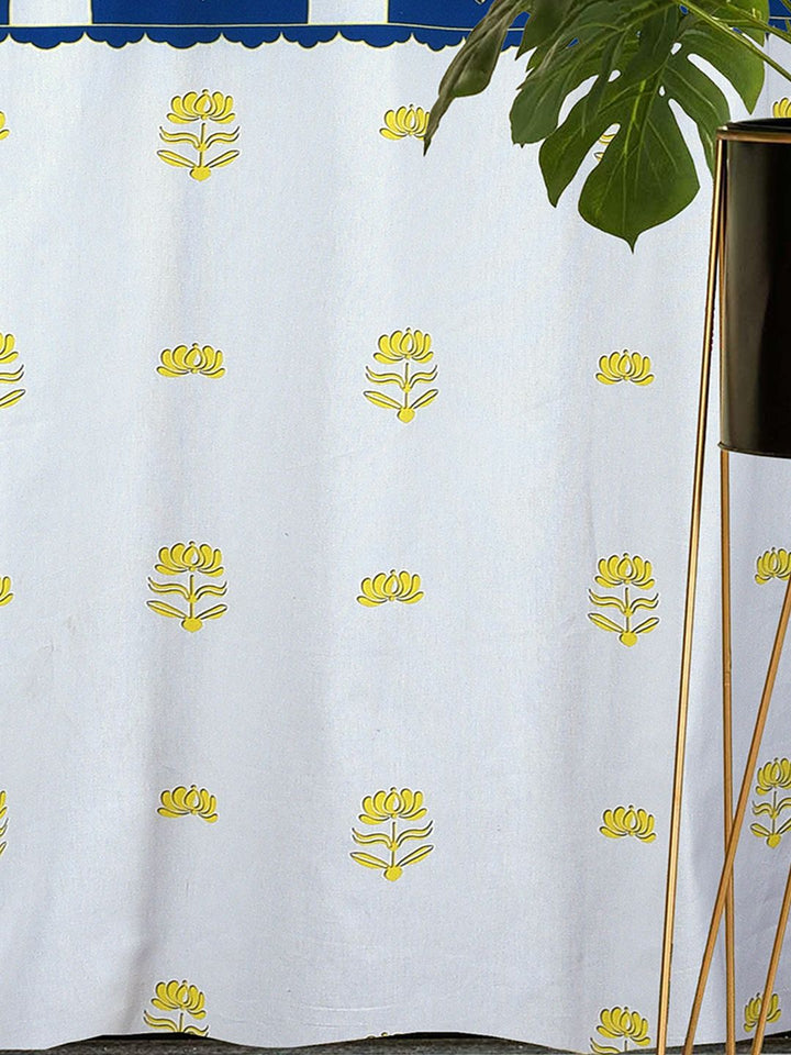 Cortina White & Blue 2 Pieces Ethnic Motifs Printed Cotton Door Curtain