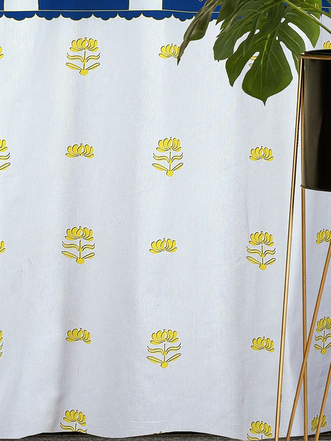 Cortina White & Blue 2 Pieces Ethnic Motifs Printed Cotton Door Curtain