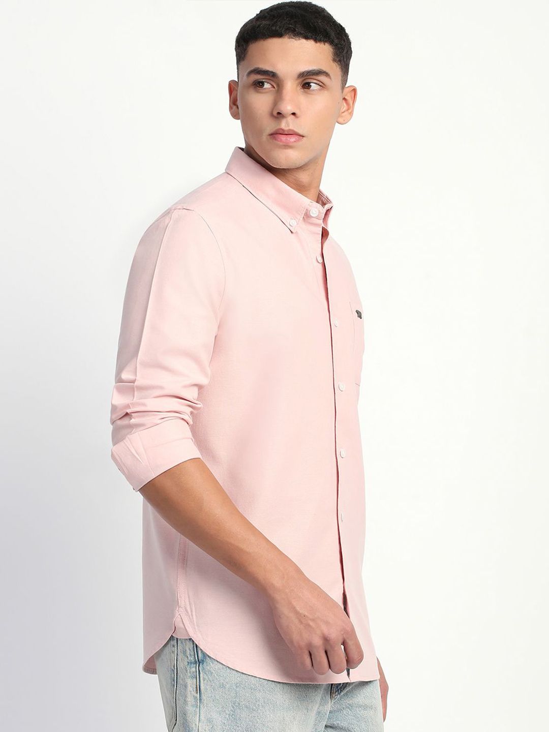 THE BEAR HOUSE Men Slim Fit Button-Down Collar Pure Cotton Solid Casual Shirt