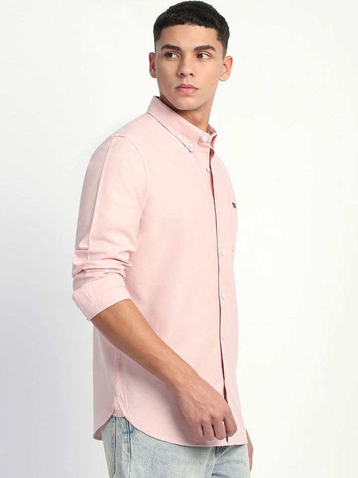 THE BEAR HOUSE Men Slim Fit Button-Down Collar Pure Cotton Solid Casual Shirt