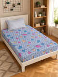 Moda Rapido X KLOTTHE Blue & Pink Geometric 300 TC Single Bedsheet with 1 Pillow Covers