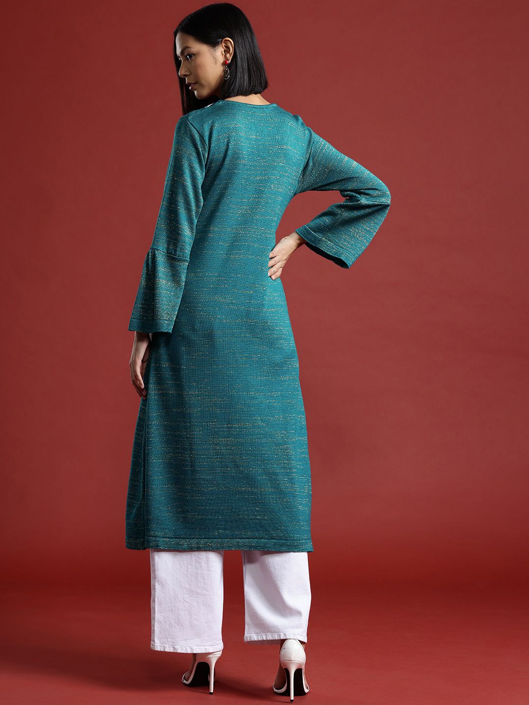all about you Embroidered Yoke Design Bell Sleeves Kurta