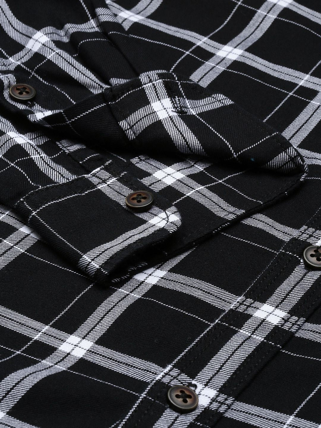The Indian Garage Co Men Black Cotton Slim Fit Opaque Checked Casual Shirt