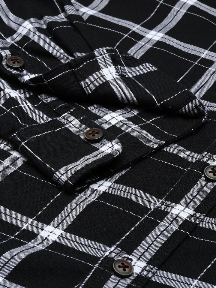 The Indian Garage Co Men Black Cotton Slim Fit Opaque Checked Casual Shirt