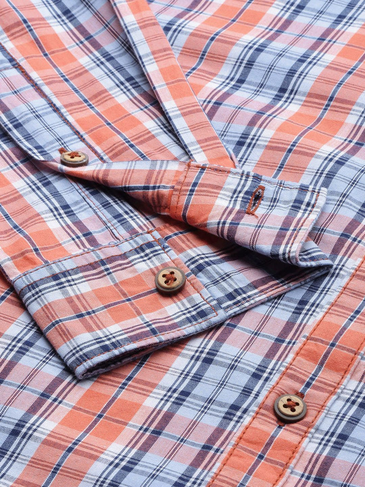 The Indian Garage Co Men Blue Tartan Regular Checks Opaque Checked Casual Shirt