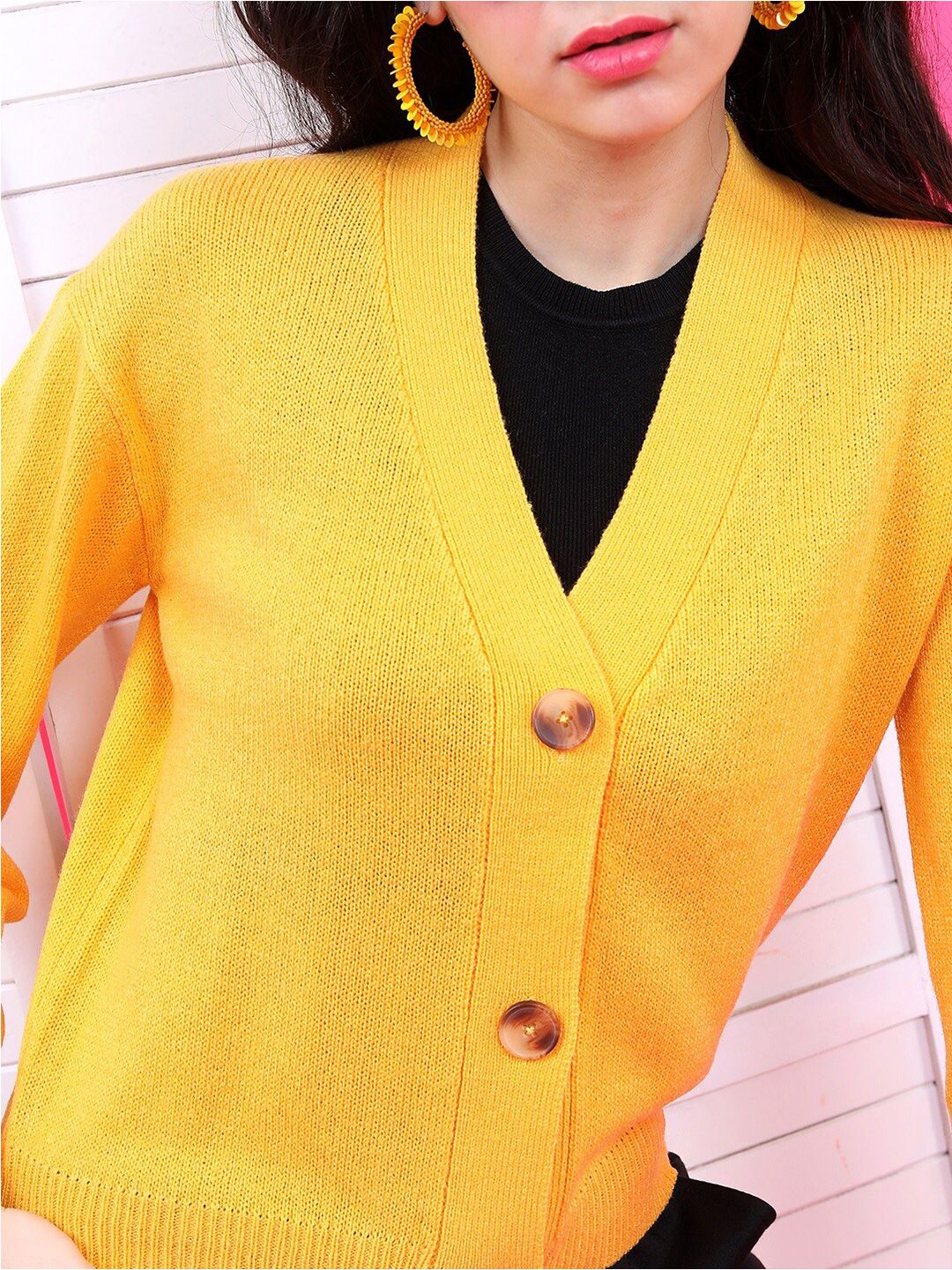 Tokyo Talkies Women Mustard Solid  Long Sleeve Cardigan Sweater